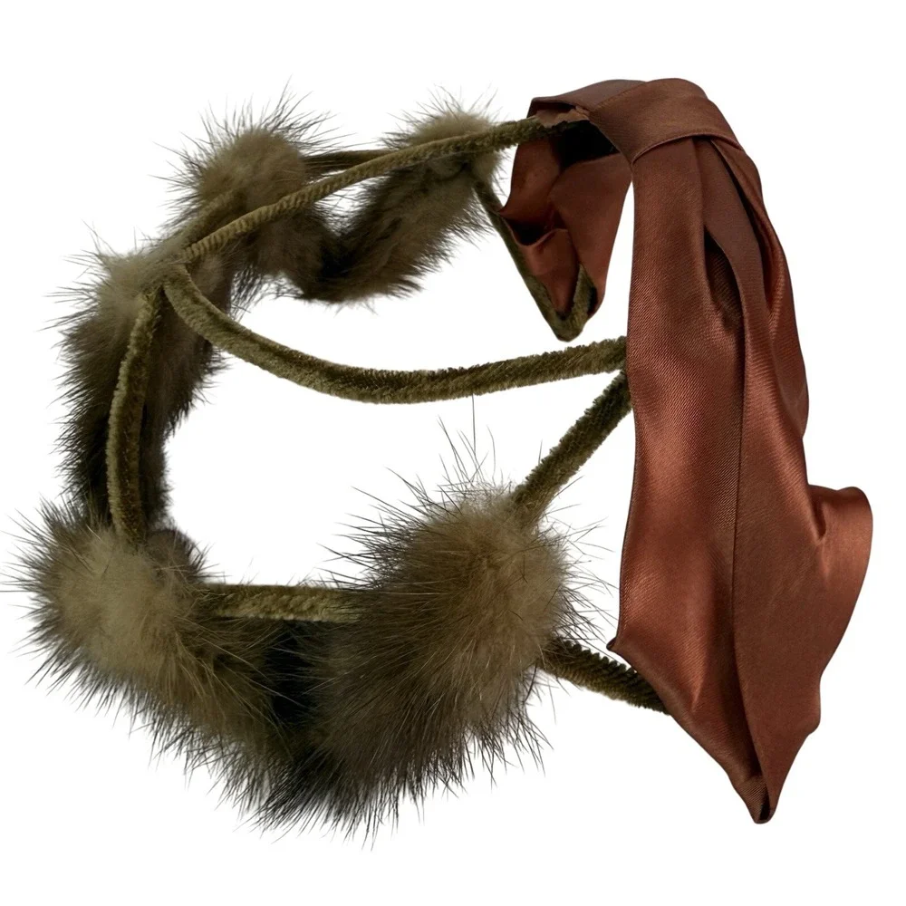 VINTAGE Union‎ Made Fur Circlet Hat Satin Bow Brown Piece Mid Century MCM - Picture 3 of 8